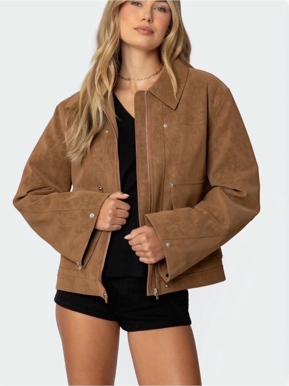 Edikted Tan Suede-Effect Zip Jacket